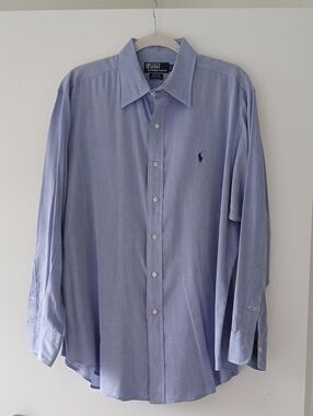 Polo by Ralph Lauren Light Blue Button-Front Dress Shirt with Navy Logo